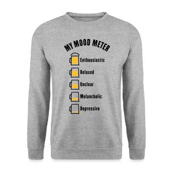 My Mood Meter (Bier / Biertrinker / V1 / POS) - Unisex Pullover - Weißgrau meliert - Vorne - Alina (178cm) & Michal (187cm)