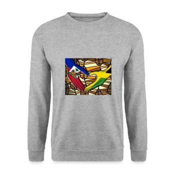 Haiti Haitianer Jamaika Kombination I Geschenk - Unisex Pullover - Weißgrau meliert - Vorne - Alina (178cm) & Michal (187cm)