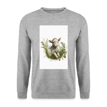 Baby goat in gras Little lamp for Easter - Unisex Pullover - Weißgrau meliert - Vorne - Alina (178cm) & Michal (187cm)