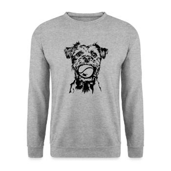 Border Terrier Hunde Hund Wilsigns - Unisex Pullover - Weißgrau meliert - Vorne - Alina (178cm) & Michal (187cm)