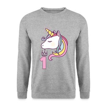 Birthday Girl Princess Unicorn 1 year Gift - Unisex Sweatshirt - salt & pepper - Front - Alina (178cm) & Michal (187cm)