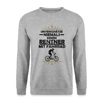 Rentner mit einem Fahrrad - Unisex Pullover - Weißgrau meliert - Vorne - Alina (178cm) & Michal (187cm)