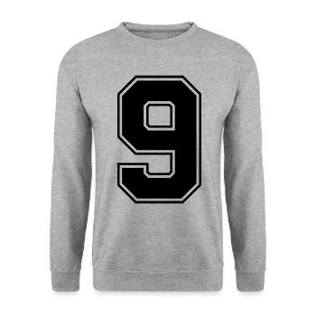 9 Zahl Trikot - Unisex Pullover - Weißgrau meliert - Vorne - Alina (178cm) & Michal (187cm)