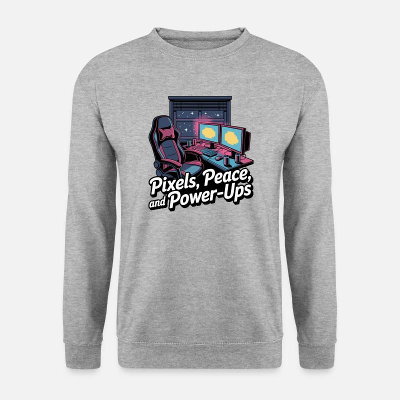 Pixels, Peace & Power-Ups – Gaming Setup - Unisex Sweatshirt - salt & pepper