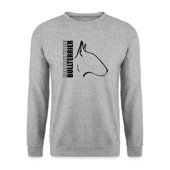 MINIATURE BULLTERRIER PROFIL - Unisex Pullover - Weißgrau meliert - Vorne - Alina (178cm) & Michal (187cm)