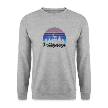Fichtelgebirge Retro Hirsch Wald Heimat - Unisex Pullover - Weißgrau meliert - Vorne - Alina (178cm) & Michal (187cm)