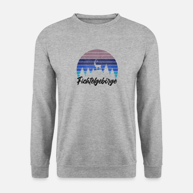 Fichtelgebirge Retro Hirsch Wald Heimat - Unisex Pullover - Weißgrau meliert