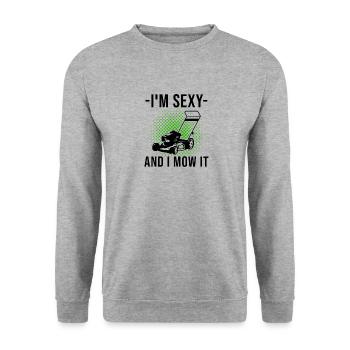 Dans Sexy et je le tonds Tondeuse à gazon d’aménagement paysager - Sweat-shirt Unisexe - gris chiné - Devant - Alina (178cm) & Michal (187cm)