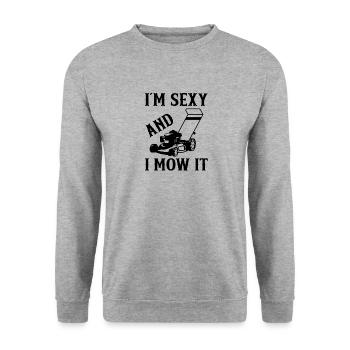 Mowing lawn Lawn mower Gardener Garden saying - Unisex Sweatshirt - salt & pepper - Front - Alina (178cm) & Michal (187cm)