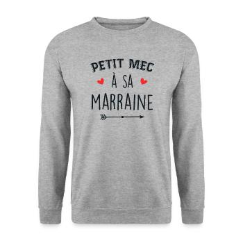 Kleiner Kerl zu seiner Patentante - Unisex Pullover - Weißgrau meliert - Vorne - Alina (178cm) & Michal (187cm)