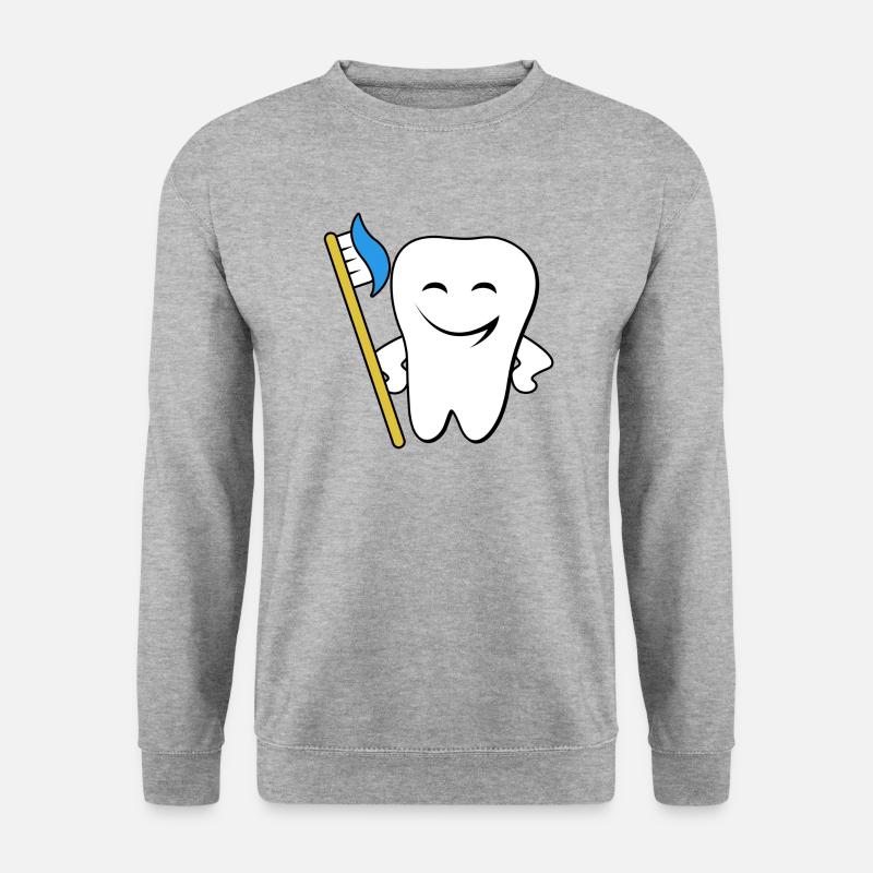 Lustiger Zahn putzt sich die Zähne mit Zahnbürste - Unisex Pullover - Weißgrau meliert