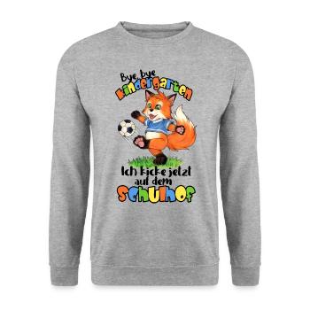 Fußball Fuchs - tolles Geschenk zur Einschulung - Unisex Pullover - Weißgrau meliert - Vorne - Alina (178cm) & Michal (187cm)