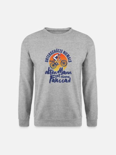 Unterschätze niemals einen alten Mann mit Fahrrad - Unisex Pullover - Weißgrau meliert