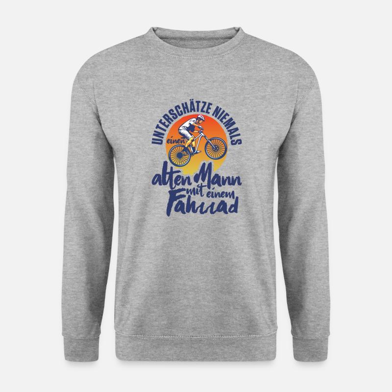 Unterschätze niemals einen alten Mann mit Fahrrad - Unisex Pullover - Weißgrau meliert