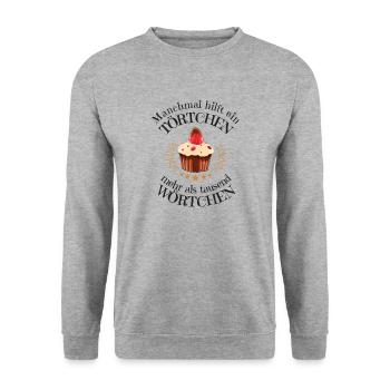 Törtchen Wörtchen Torte Worte Cupcake - Unisex Pullover - Weißgrau meliert - Vorne - Alina (178cm) & Michal (187cm)