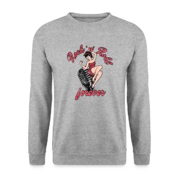 Rock n Roll pour toujours Vintage Girl Rocknroll - Sweat-shirt Unisexe - gris chiné - Devant - Alina (178cm) & Michal (187cm)