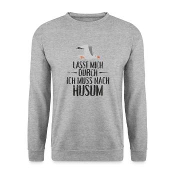 Lasst mich durch ich muss nach Husum Möwe - Unisex Pullover - Weißgrau meliert - Vorne - Alina (178cm) & Michal (187cm)