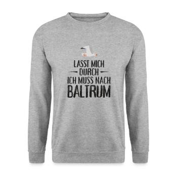 Lasst mich durch ich muss nach Baltrum Möwe - Unisex Pullover - Weißgrau meliert - Vorne - Alina (178cm) & Michal (187cm)