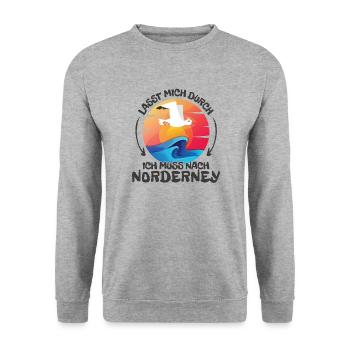 Lasst mich durch nach Norderney Möwe Sonne Strand - Unisex Pullover - Weißgrau meliert - Vorne - Alina (178cm) & Michal (187cm)
