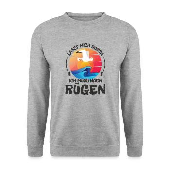Lasst mich durch nach Rügen Möwe Sonne Strand - Unisex Pullover - Weißgrau meliert - Vorne - Alina (178cm) & Michal (187cm)