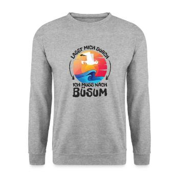 Lasst mich durch nach Büsum Möwe Sonne Strand - Unisex Pullover - Weißgrau meliert - Vorne - Alina (178cm) & Michal (187cm)