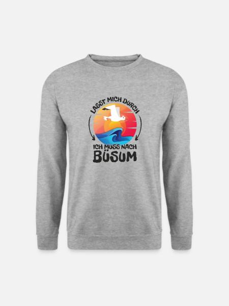 Lasst mich durch nach Büsum Möwe Sonne Strand - Unisex Pullover - Weißgrau meliert