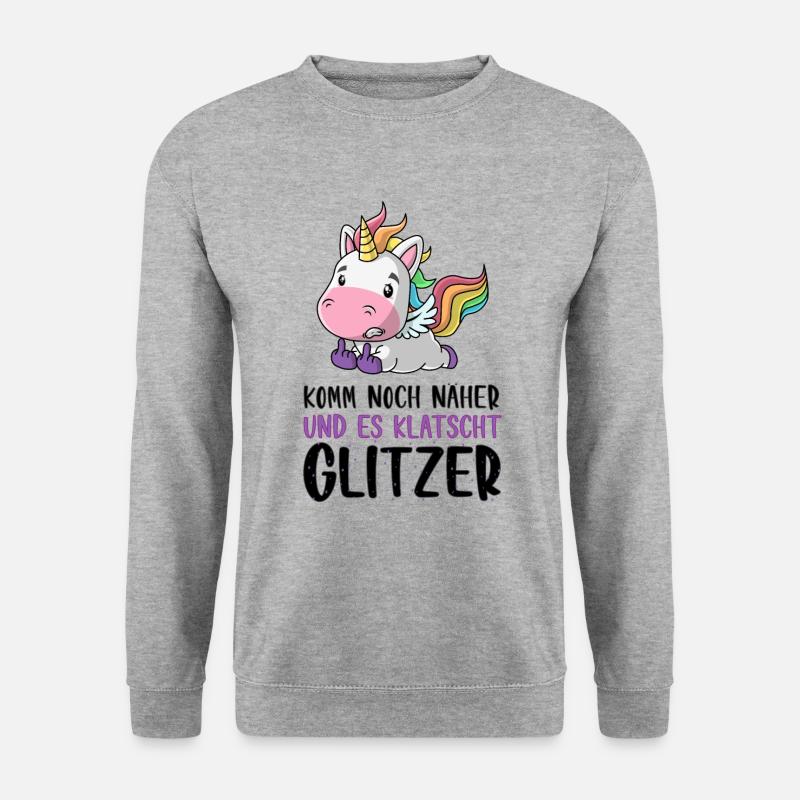 Noch näher es klatscht Glitzer Einhorn Geschenk - Unisex Pullover - Weißgrau meliert