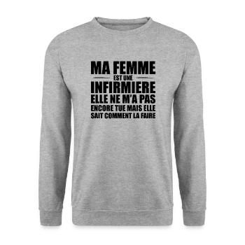 Ma Femme Est Infirmière Humour Marié Infirmiere - Sweat-shirt Unisexe - gris chiné - Devant - Alina (178cm) & Michal (187cm)