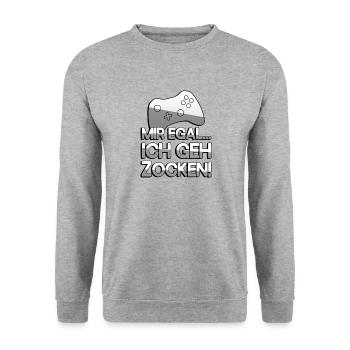 MIR EGAL... ICH GEH ZOCKEN! + Controller - Gaming - Unisex Pullover - Weißgrau meliert - Vorne - Alina (178cm) & Michal (187cm)