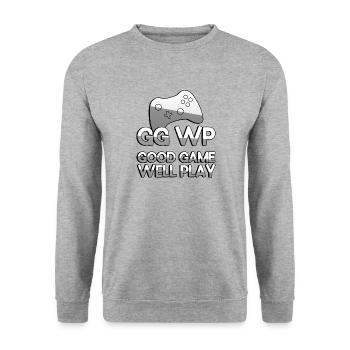 GG WP GOOD GAME WELL PLAY + Controller - Gaming - Unisex Pullover - Weißgrau meliert - Vorne - Alina (178cm) & Michal (187cm)