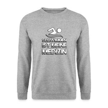 SCHWIMMEN IST MEINE MEDIZIN + Schwimmer- Schwimmen - Unisex Pullover - Weißgrau meliert - Vorne - Alina (178cm) & Michal (187cm)