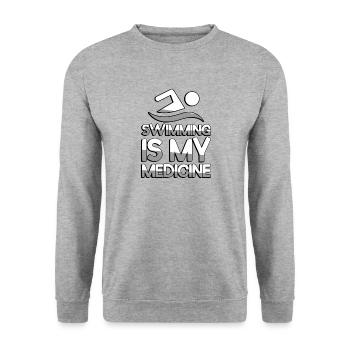 SWIMMING IS MY MEDICINE + Swimmers - Swimming - Unisex Sweatshirt - salt & pepper - Front - Alina (178cm) & Michal (187cm)