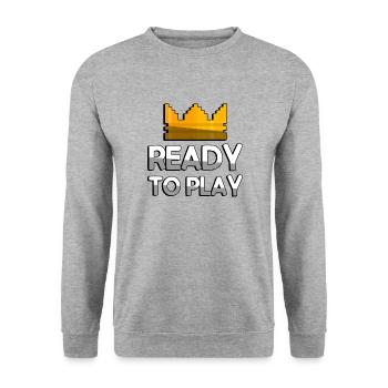 READY TO PLAY + King Crown - Gaming - Unisex Pullover - Weißgrau meliert - Vorne - Alina (178cm) & Michal (187cm)