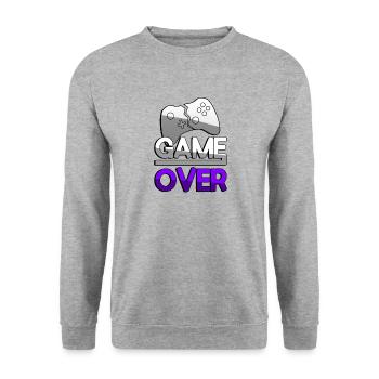 GAME OVER (Lila) + Controller - Gaming - Unisex Pullover - Weißgrau meliert - Vorne - Alina (178cm) & Michal (187cm)