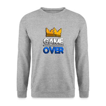 GAME OVER (Blau) + King Crown - Gaming - Unisex Pullover - Weißgrau meliert - Vorne - Alina (178cm) & Michal (187cm)