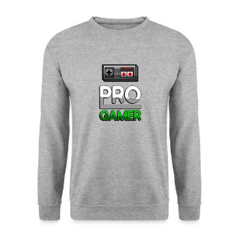PRO GAMER (Grün) + NES Controller - Gaming - Unisex Pullover - Weißgrau meliert - Vorne - Alina (178cm) & Michal (187cm)