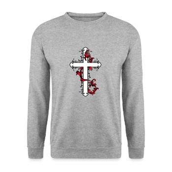 Kreuz Kreuze Kirche Gott Messias himmlisch Christ - Unisex Pullover - Weißgrau meliert - Vorne - Alina (178cm) & Michal (187cm)