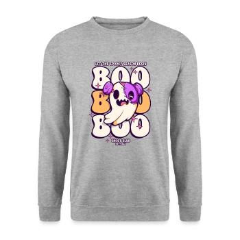 Boo Boo Boo Halloween Geist - Unisex Pullover - Weißgrau meliert - Vorne - Alina (178cm) & Michal (187cm)