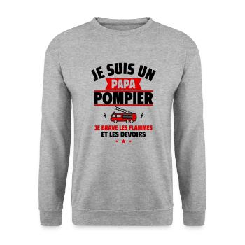 Papa pompier, Cadeau fête des pères - Sweat-shirt Unisexe - gris chiné - Devant - Alina (178cm) & Michal (187cm)