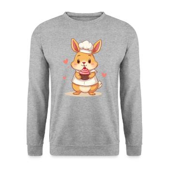 Bake Hop: Bunny Baker - Unisex Pullover - Weißgrau meliert - Vorne - Alina (178cm) & Michal (187cm)