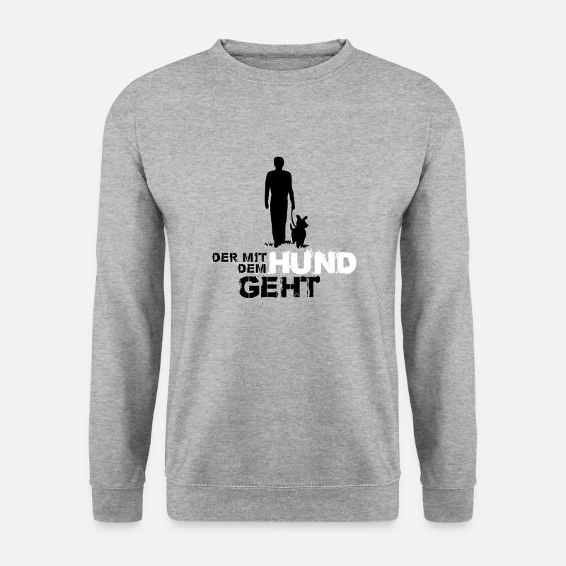 Der mit dem Hund geht - Unisex Pullover - Weißgrau meliert