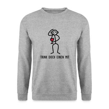 Trink doch einen mit - V2 - Unisex Pullover - Weißgrau meliert - Vorne - Alina (178cm) & Michal (187cm)