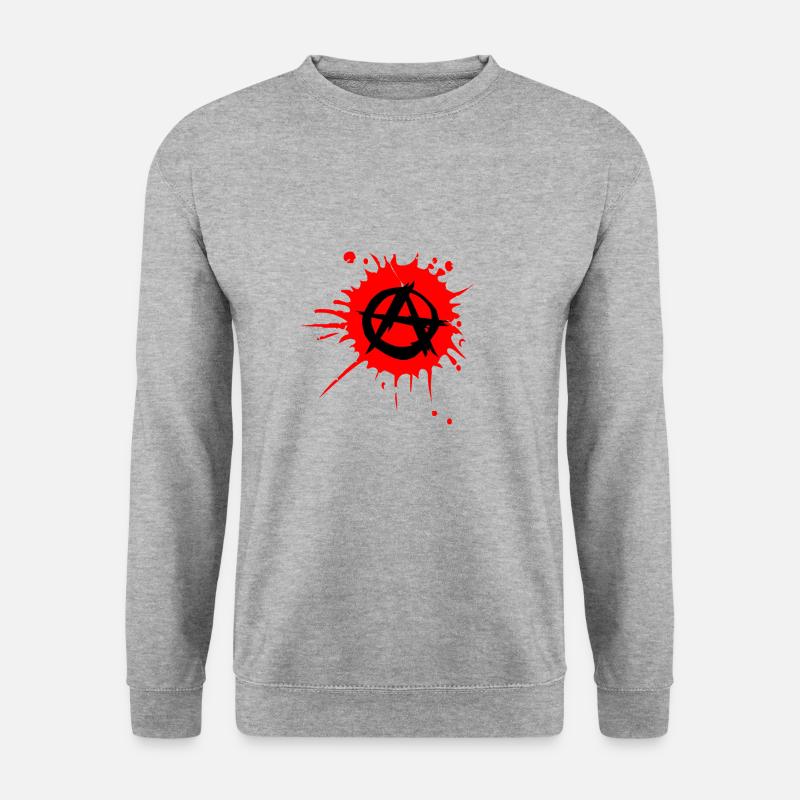 Anarchie, rote Spritzer / Anarchy, red splashes - Unisex Pullover - Weißgrau meliert
