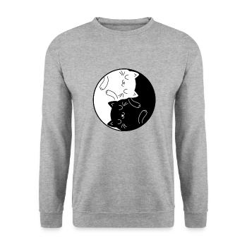 Yin & Yang Katze Zen Yoga Katzen Mama Cat Mom - Unisex Pullover - Weißgrau meliert - Vorne - Alina (178cm) & Michal (187cm)