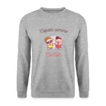 Copain comme cochon, expression, dessin cochon - Sweat-shirt Unisexe - gris chiné - Devant - Alina (178cm) & Michal (187cm)