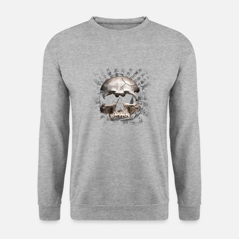 Kanji-Schädel - Unisex Pullover - Weißgrau meliert