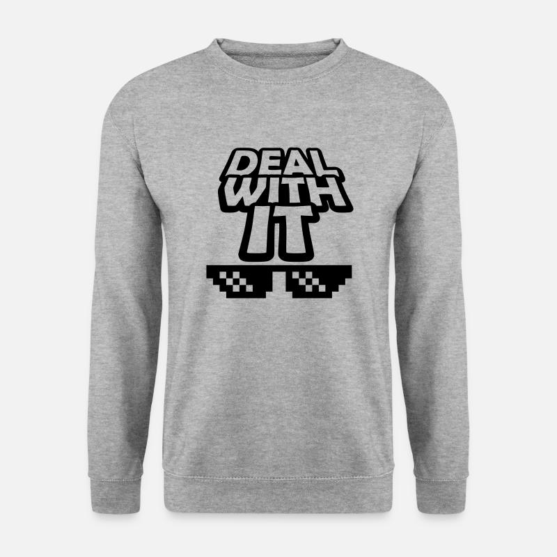 Text Deal with it - Unisex Pullover - Weißgrau meliert