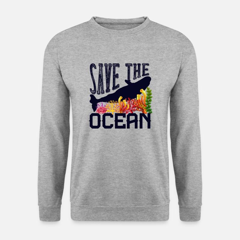 Wal Korallen, Rettet das Meer, Rettet den Ocean - Unisex Pullover - Weißgrau meliert
