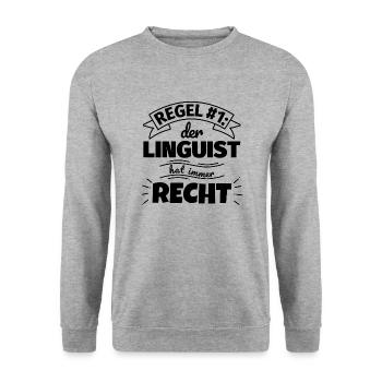 Linguist Geschenke – Hat immer Recht - Unisex Pullover - Weißgrau meliert - Vorne - Alina (178cm) & Michal (187cm)