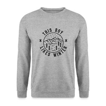 Un garçon aime les journées d'hiver en disant - Sweat-shirt Unisexe - gris chiné - Devant - Alina (178cm) & Michal (187cm)
